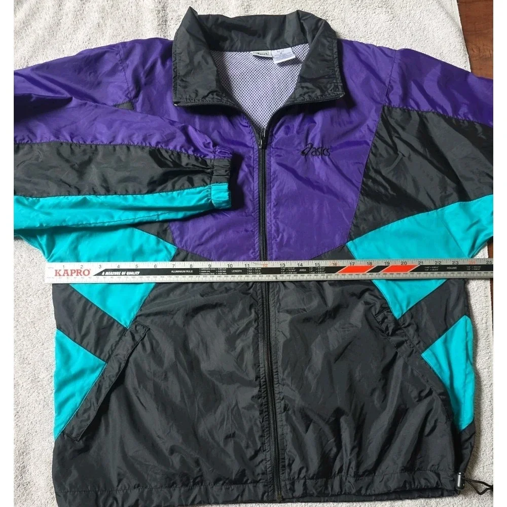 ASICS Vintage 90s Colorblock Windbreaker Jacket Purple Teal Men's Size M Retro